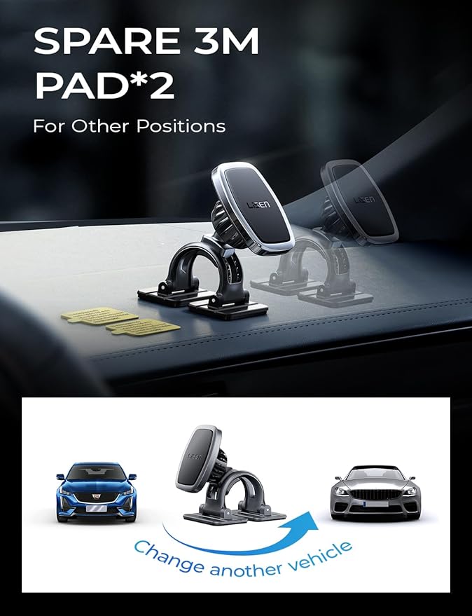 LISEN Magnetic Car Phone Mount for iPhone and Android with 6 Magnets and Adjustable Arch Design, Black