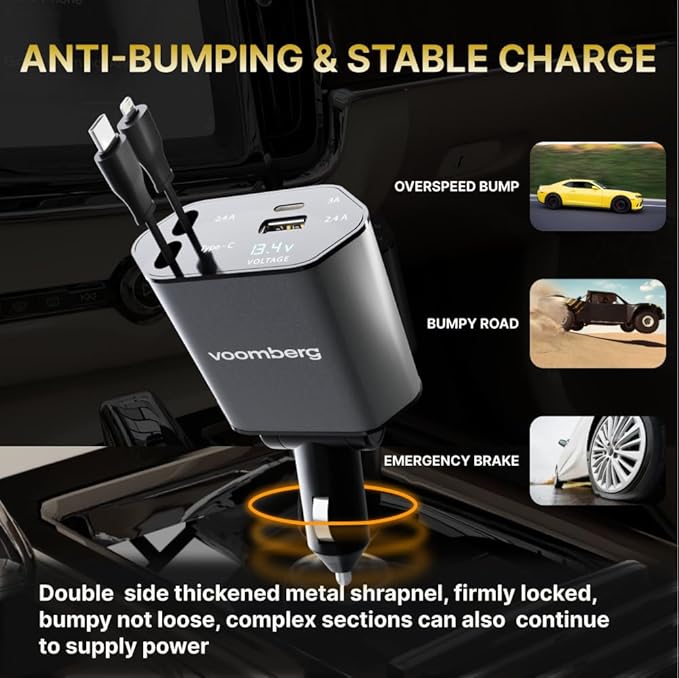 Retractable Fast Car Charger 100W for CarPlay, 4-in-1 Car Charger Adapter with 31.5" Built-in Cables & Dual USB Ports, Compatible with iPhone 11, 12,13,14,15,16,17 & Samsung Devices, Tablets and More