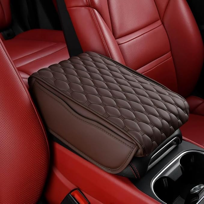 for Alfa Romeo Stelvio (949) 2017 2018 2019 2020 2021 2022 Car Center Console Cover, Leather Memory Foam Protection Pad, Hand Rest Pillow with Height Increase, Interior Accessory,Brown, normal