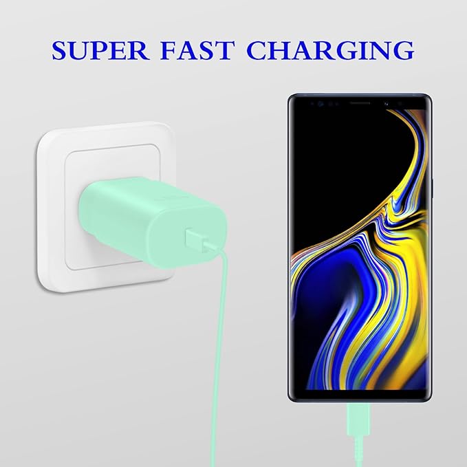 Type C Charger, 2-Pack 25W Type C Chargers Fast Charging Block with 6ft USB C Charger Cable Compatible with Galaxy S23 Ultra/S23+/S22/S21/S20/Phone 16/16 Plus/16 Pro Max/15/15 Pro Max/15 Plus-Green