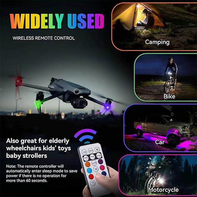 6PCS Upgraded Wireless LED Strobe Lights with Remote Control, 8 Colors Interior Car Lights with 4 Bright LED Lamp Beads，Suit for Car Motorcycle Bike Drone Aircraft