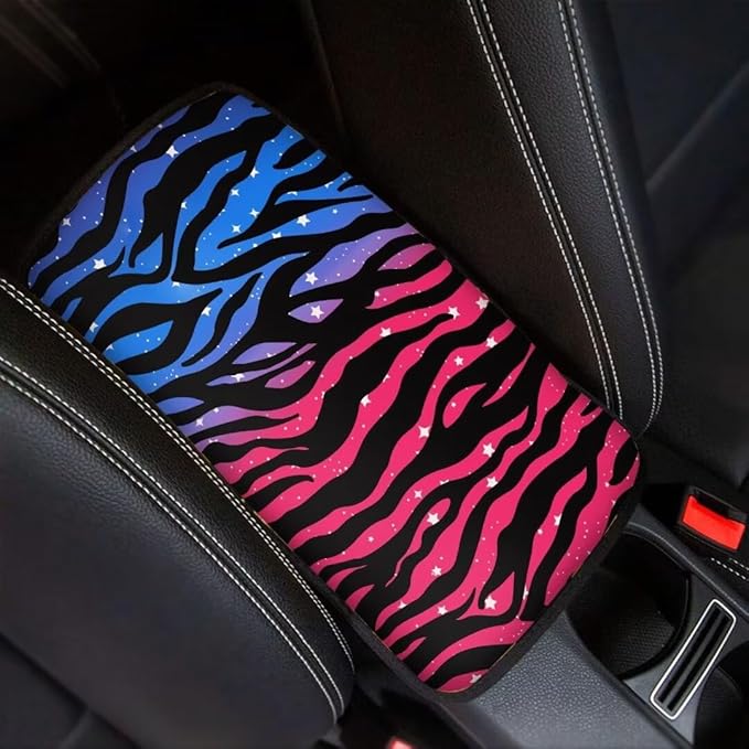 Coldinair Zebra Strips Universal Car Center Console Pad Soft Armrest Protector Cover Fit for Most Vehicle,SUV,Truck,Car Interior Accessories Decor,Blue Pink