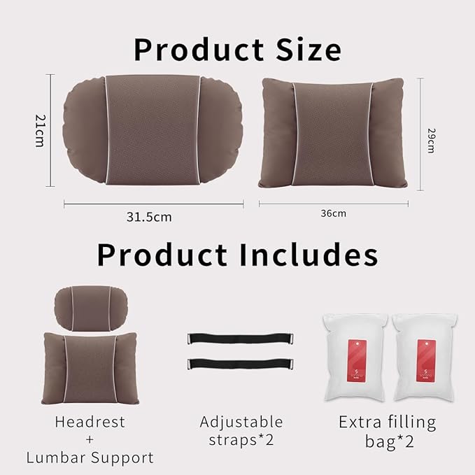 Car Headrest & Lumbar Support Set,Premium Skin-Feeling Napa Leather Soft and Comfortable Headrest,Car Seat Headrest Pillow Waist Support Car Interior Accessories for Driving Home Office