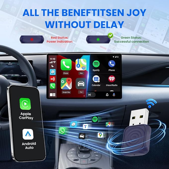 CarlinKit Mini Ultra 2-in-1 Wireless Android Auto for Android 11+ & Wireless CarPlay Adapter for iOS 10+, USB-C/A, Plug & Play, Low Latency, Mini USB Design for OEM Cars, Dark Blue