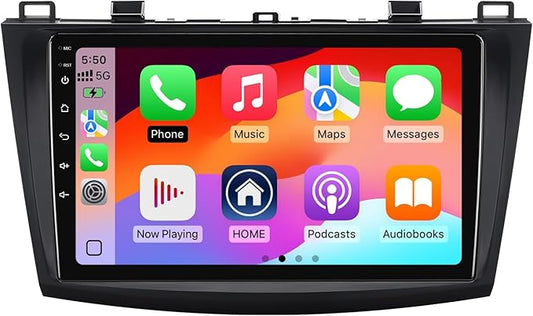 2+32G Android 13 Double Din Car Stereo for Mazda 3 2010-2013 with 9 Inch Touchscreen Radio Built-in Wireless Carplay/Android Auto/GPS/Bluetooth/FM/AUX-in/Steering Wheel Controls/Backup Camera