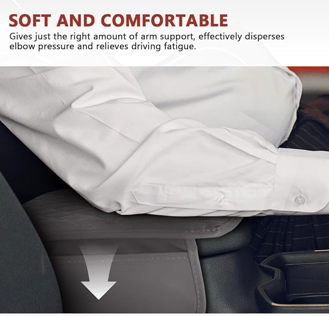 Car Center Console Cover, 12"×7.87" Waterproof Leather Auto Armrest Cover Protector with 2 Pocket, Comfortable Arm Rest Box Cushion Pad, Universal Interior Car Accessories (Gray)