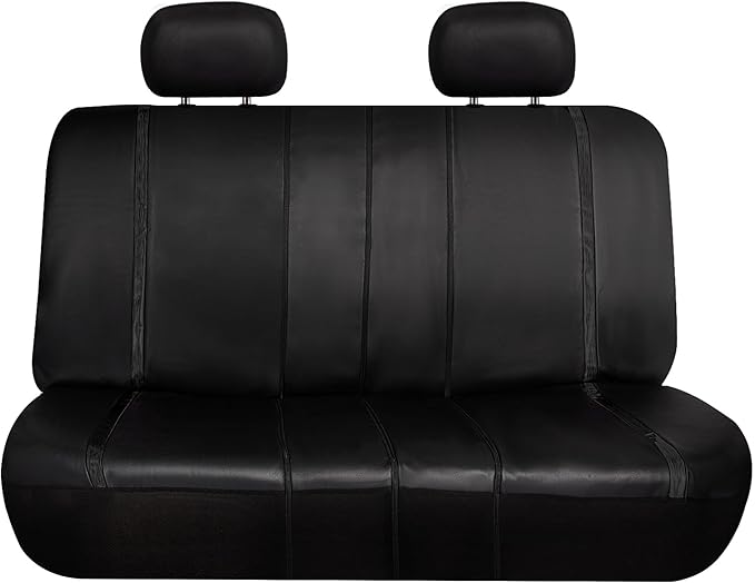 FH Group Full Set Faux Leather Car Seat Covers - Universal Fit, Low Back Front Seat Covers, Airbag Compatible, Split Bench Rear Seat Cover for SUV, Sedan Black