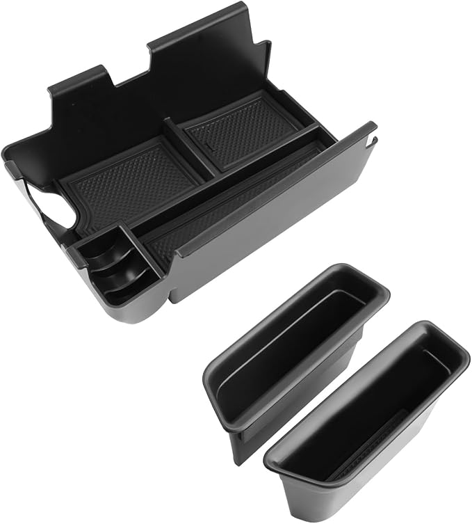 LUWU 3PCS 2025 2026 Mustang Center Console Organizer Compatible with Ford Mustang 2024 2025 2026 Accessories Armrest Console Storage Box Insert Tray Door Side Tray ABS Material Coin Container Black