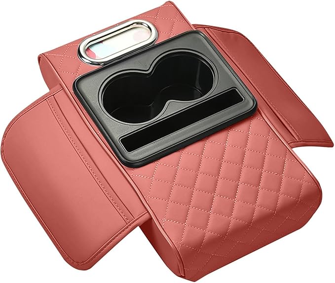 Car Armrest Cushion, 5-in-1 Center Console Cover with 2 Storage Bags Cup Holder, Cup Holder Tissue Slot Phone Slot for Car, Universal Car Armrest Box Cover Protection Pad for Most Vehicles (F)