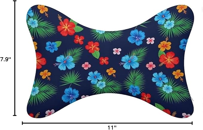 Office Neck Pillow, Compatible with Hawaiian Colorful Hibiscus Flowers Tropical Palm Tree Leaves Head Chin Supporting Cushion for Sleeping, Nap, Rest, Memory Foam Airplane Pillow Car Pillow