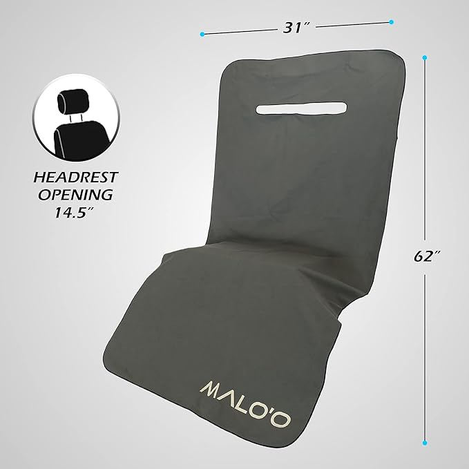Malo’o SeatGuard Car Seat Cover Towel, Universal Seat Protector Towel for Trucks and Cars, Heavy Duty Seat Cover for Sports Gear, Dogs and Wet Clothing, Grey