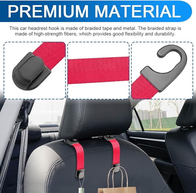 2PCS Car Seat Headrest Hook, Purse Hook for Car, Strong and Durable Backseat Hanger, Universal Auto Interior Accessories Seat Hanging Holders Fit for Hanging Purse Bag Grocery (Red)