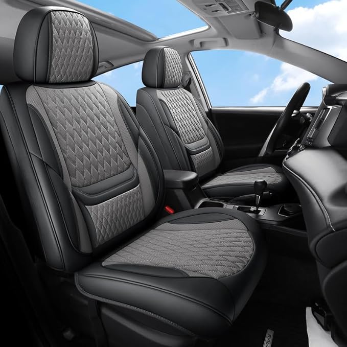 Car Seat Covers Full Set Custom Fit for Chevrolet/Chevy Volt 2010-2019 - Premium Faux Leather with Lumbar Support | Breathable, Waterproof, Anti-Slip, Durable (Black&Gray,Full Set)
