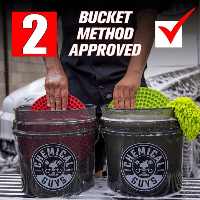 Chemical Guys Heavy Duty Detailing Bucket with Lid 4.25 Gallon Smoked Black Wash Bucket for Car Wash Soap Storage Interior and Exterior Detailing Garage Organization