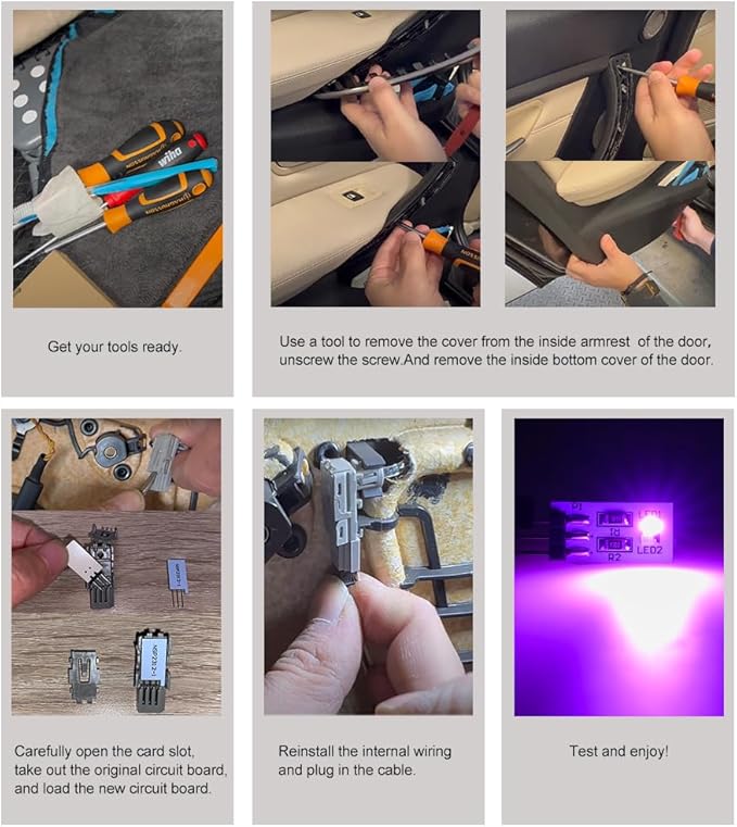 NJSBYL 4PCS Interior Door Handle Ambient Light for B-MW M4 X1 3 4 5 Series Sedan Convertible Coupe F10 F30 F31 F32 F33 F34 F36 F48 F82 F83 LED Purple-Blue Circuit Board Replacements