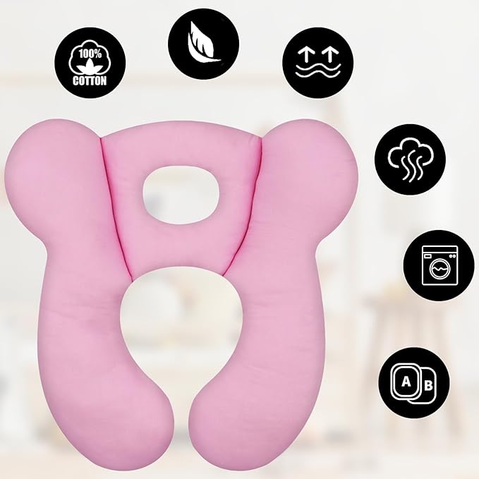 Baby Travel Pillow, Upgrade U-Shape Infant Pillow for Car Seat Pushchair and Stroller, Soft Comfortable Sleep Cushion for Kids Newborn and Toddler -Pink