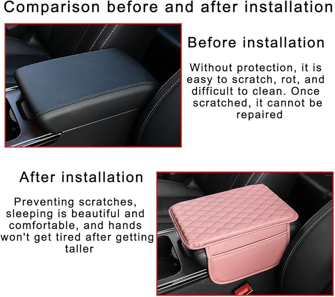 Mandark Car Center Console Cover, Microfiber Leather Vehicle Armrest Protector Cushion with 2 Storage Bags, Auto Interior Arm Rest Seat Box Pad Accessories, Universal for SUV, Sedan, Truck (Pink)