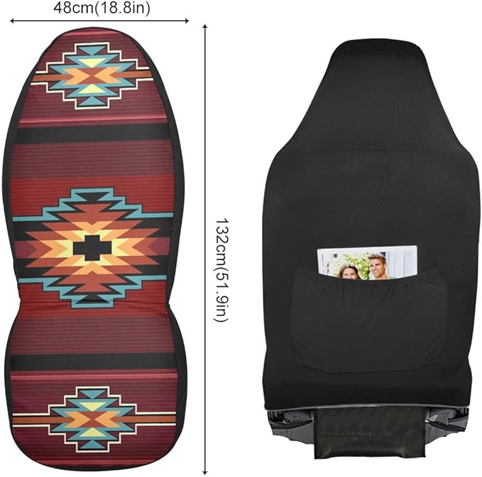 Native American Tribal Car Seat Covers Set of 2,Southwest Native Aztec Red Print Navajo Design Universal Auto Front Seat Cushion Protector for Women Men Cute Car Accessories Fit for Car Truck