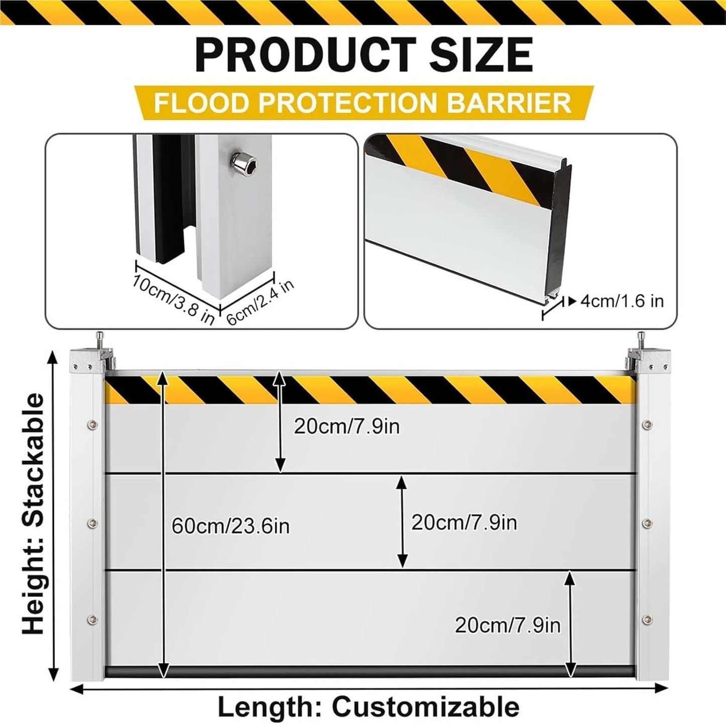 Reusable Heavy Duty Aluminum Flood Barriers for Home Exterior, Flood Protection Barriers Water Barrier Door Quick Detachable Garage Doors Detachable Mobile Rain Water Baffle ( H 47.2 inch L 15.5FT)