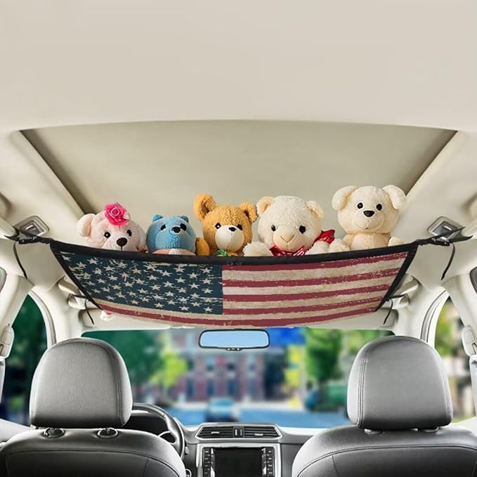 Car Roof Storage Bag American Flag Pattern Car Seat Storage Hanging Bag All Car Storage Organizers Car Travel Accessories Compatible with Most Cars