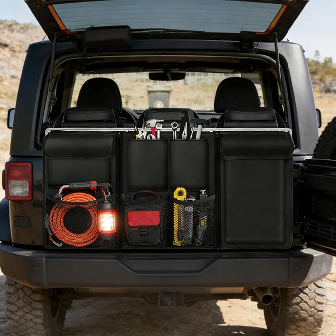 Car Trunk Organizer, Detachable Car Backseat Hanging Organizer with 7 Large Storage Pockets, Collapsible Back Seat Organizer Car Interior Accessories for SUV, Van, Jeep