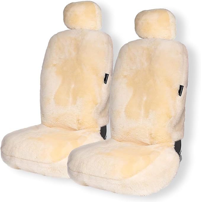 ZONETECH Sheepskin Seat Covers Fuzzy Car Seat Covers Ivory Australian Merino Wool Fluffy Fur Auto Accessories All Season Protection for Your Seats Universal Fits Most Car SUV Airbag Compatible 2-Pack