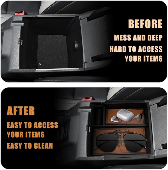 TripleAliners Center Console Organizer Compatible with 2021-2024 Ford Bronco(no for Sport) Accessories Bronco 2/4-Door Center Console Storage Box ABS Material with Leather Trim(V2_Brown)Won't Fit 2025
