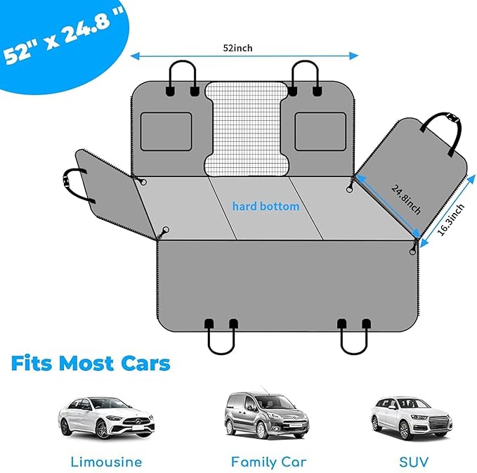 URPOWER 2026 Upgraded Back Seat Extender for Dogs - Large Hard Bottom Dog Car Seat Cover Holds 550lbs, Waterproof Dog Hammock Pet Bed with High-Density Foam Non-Slip Backseat Protector