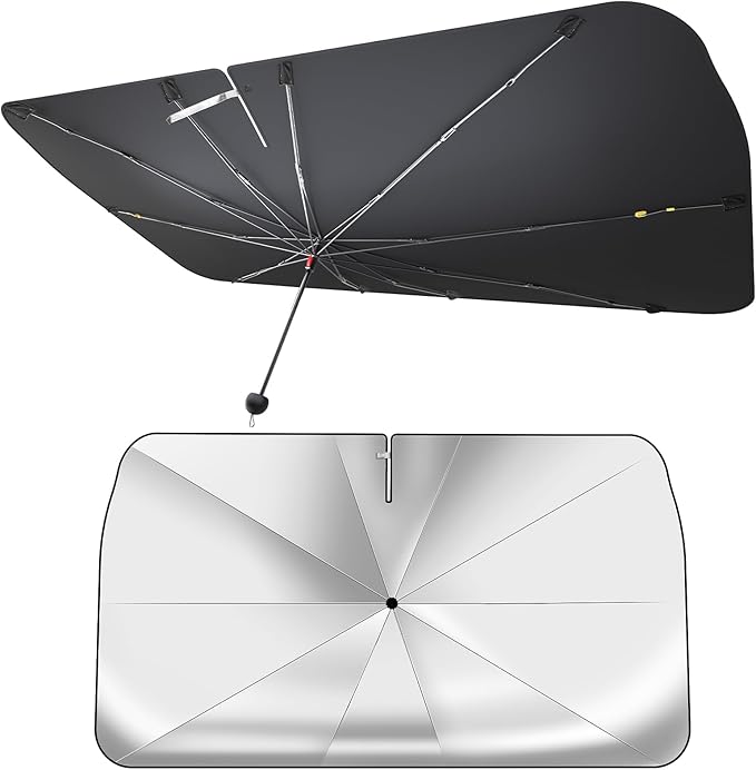7F Car Sun Shade Umbrella, Protect from Sun Rays and Protect Interior, Sunshade for Car Windshield, Bendable Handle Windshield Cover Sun Shade, [2025 Upgrade] 55" L x 31" W