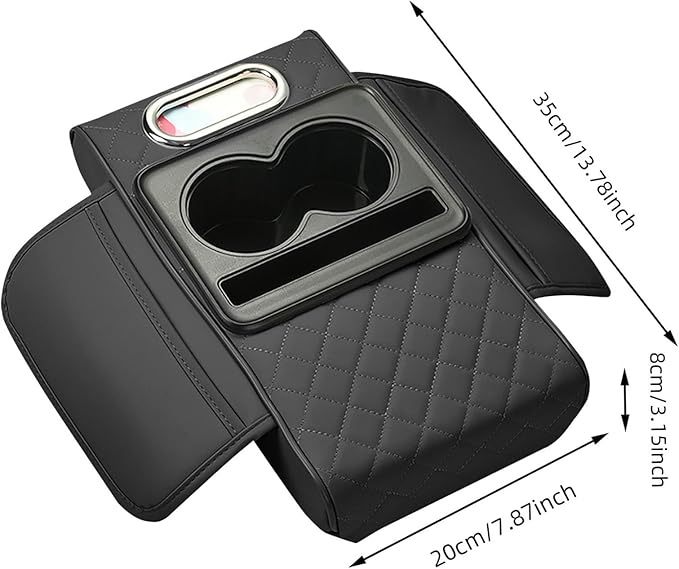 Car Armrest Cushion, 5-in-1 Center Console Cover with 2 Storage Bags Cup Holder, Cup Holder Tissue Slot Phone Slot for Car, Universal Car Armrest Box Cover Protection Pad for Most Vehicles (D)