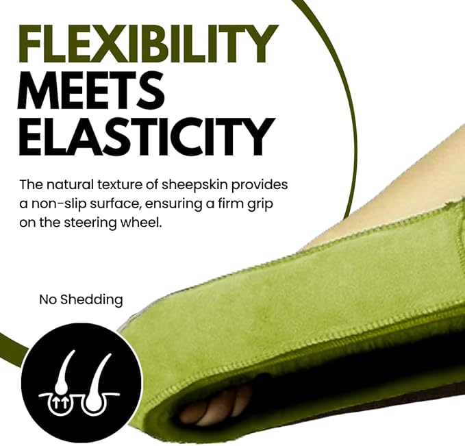 Andalus Brands Luxury Fluffy Car Steering Wheel Covers – Genuine Merino Sheepskin, Soft Fuzzy Car Steering Wheel Cover for Women, Universal 14.5-15" Size, Plush Fur Cute Auto Accessories, Green