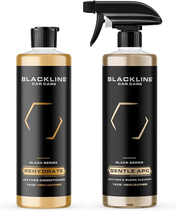 Blackline Leather Cleaner and Conditioner Care Kit - 2 (16 Fl Oz) Bottles - Effectively Cleans And Conditions Leather Car Interiors, Bags, Furniture, Appparel And More
