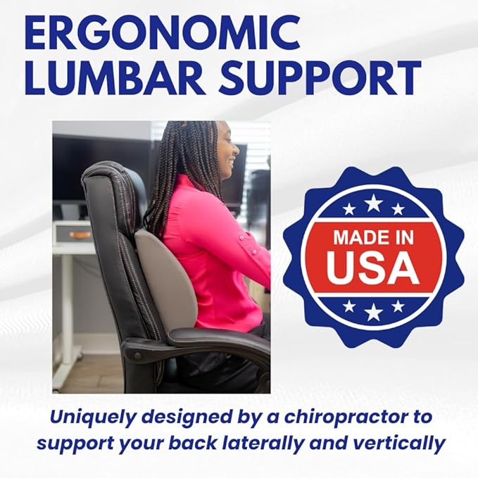 Thin Ergonomic Bucket Seat Lower Lumbar Back Support Pillow Cushion for Office Chair, Car, Truck, Wheelchair, Gaming Chair and Recliner for Pain Relief Made in USA Beige