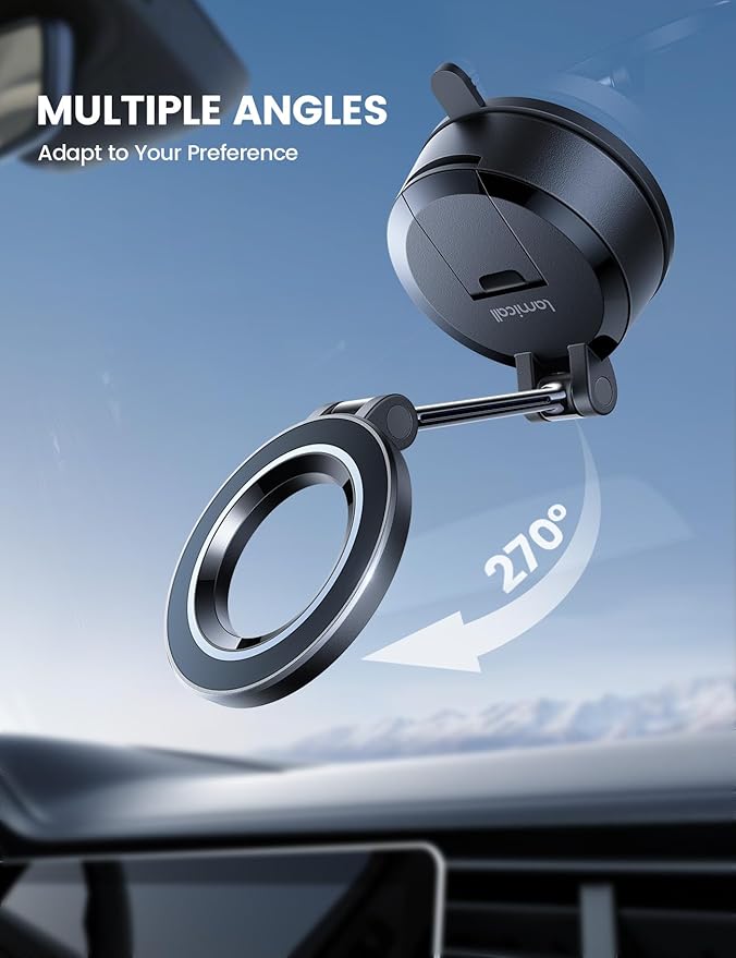 Lamicall for Magsafe Car Mount [70LBS Strongest Suction & Ultra Magnets] Phone Holders for Your Car, 360° Adjustable Suction Cup Phone Mount for Dashboard & Windshield Truck fit iPhone 17 Smartphone