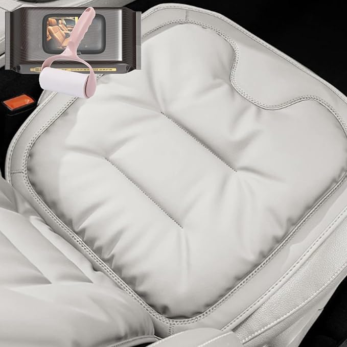 Skin-Friendly & Dirt-Repellent Leather Seat Cushions, 2026 Car Seat Cushion for Driving, 1.57" Thick Comfort Seat Protector, Universal Non-Slip Memory Foam Pad for Car (White, Front Seat Cushion)