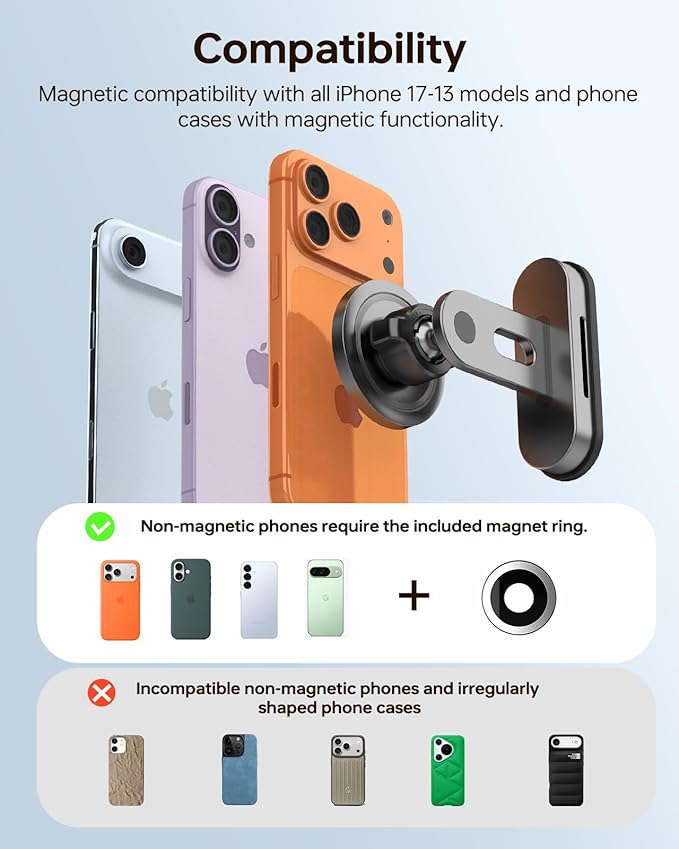 Magnetic Golf Cart Phone Holder Compatible with iPhone 12-17, Golf Accessories for Men, Photography-Friendly T-Shape Design Strong Magnetic Phone Caddy with 360° Adjustable Ball Head, Golf Gifts