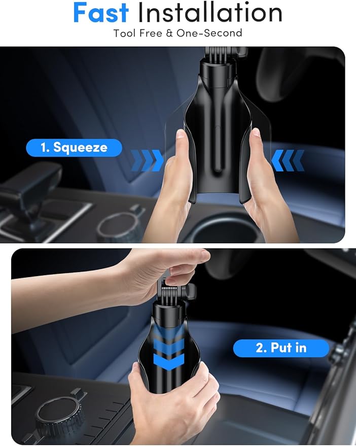 ELWEY Cup Holder Phone Holder for Magsafe, Car Phone Holder Magnetic, Upgraded 2 in 1 Cup Holder Phone Mount with Dual Adjustable Bases, Powerful N55 Magnet, 15" Height, for iPhone 17 Pro Max 16 15