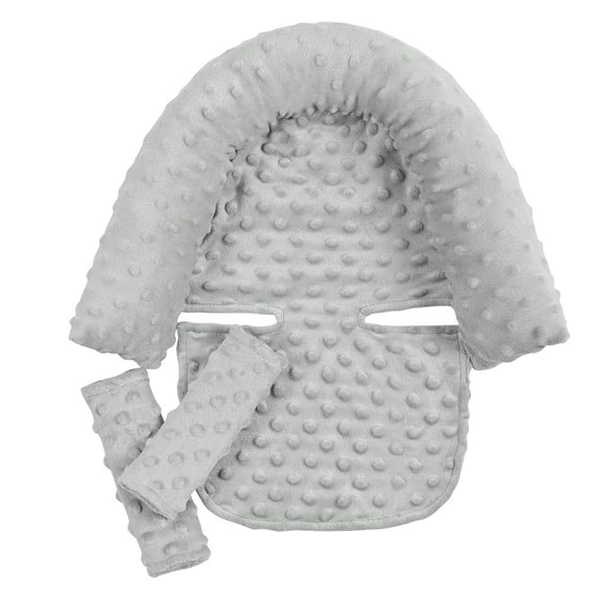 Baby Carseat Headrest and Strap Covers,Baby Carseat Head Support & Carseat Neck Cover,Infant Head Support Pillow, Toddler Headrest Pad for Carseat Strollers Carrier,Grey
