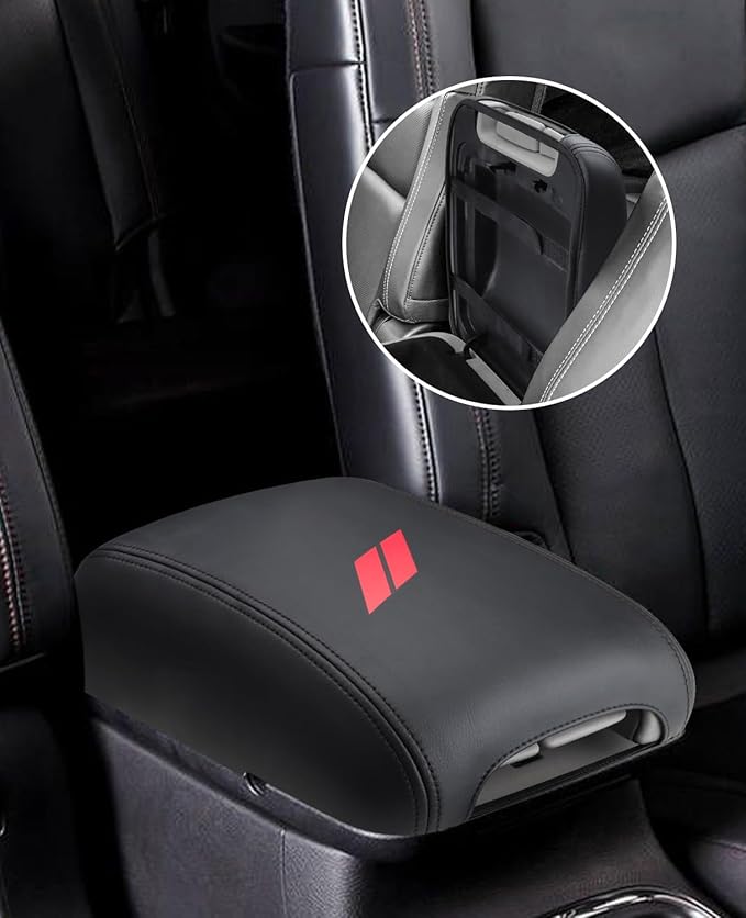INTGET Car Rear Armrest Cover for Dodge Durango Accessories 2011-2023 Leather Middle Center Console Arm Rest Box Lid Seat Protector Cushion Saver (Black Stitches, 2011-2023)