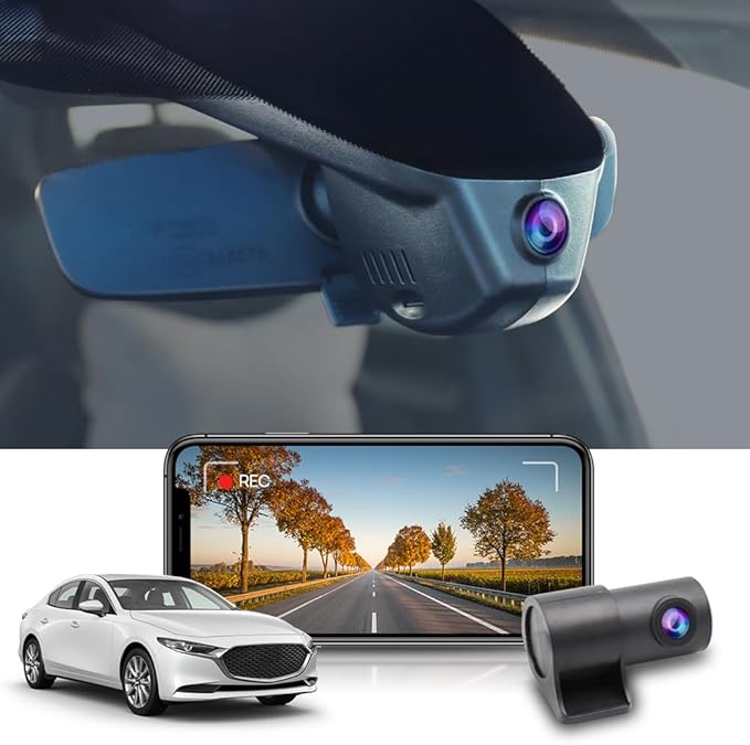 Fitcamx Front 2K+Rear 1080P Dash Cam for 2024 2025 Mazda 3 Select Sport Premium Plus Turbo Carbon Edition Preferred, OEM Look, Dual Loop Recording, WiFi & APP, Parking Mode, Easy to Set, 64GB Card