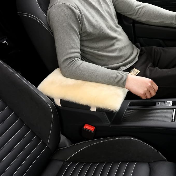 Sheepskin Armrest Cover Auto Center Armrest Cover Car Soft Console Pad, Fluffy Wool Auto Center Console Cover for Most Car Arm Rest Decoration Protector 7 x 13 Inch (Shearling, Blue)