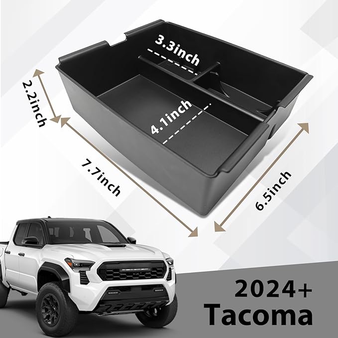 Muslogy for 2024 2025 2026 Toyota Tacoma Center Console Organizer Compatible with 2024-2026 4th Gen Tacoma Accessories Middle Console Storage Box with Anti-Slip Mats Interior Insert Tray (Black)