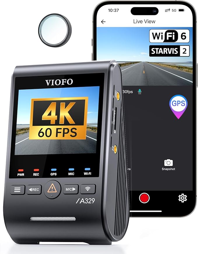 VIOFO A329S 4K 60FPS Dash Cam, Power Saving Parking Mode, Wi-Fi 6 App Control, STARVIS 2 Sensor, Supports up to 4TB SSD or 512GB microSD Card