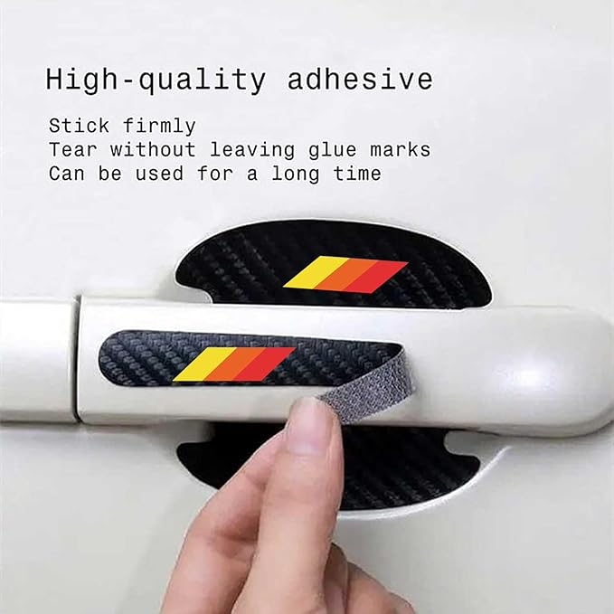 8PCS Stylish Tri-Color Carbon Fiber Car Door Handle Bowl Stickers, Universal Paint Guard Covers, Personalized Protective Film