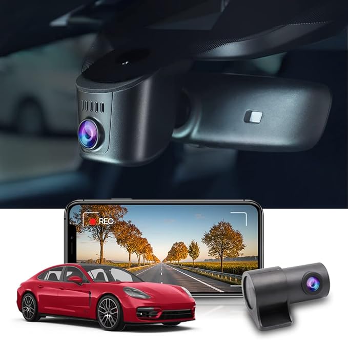 Fitcamx 4K Dual Dash Cam Adapts for Porsche 911 992 Cayenne 9YA 9Y0 9Y3 Panamera 971 Taycan (Model A), OEM Look, Front 2160P+Rear 1080 HD Video, WiFi & APP, Loop Recording, Parking Sensor, 128GB Card