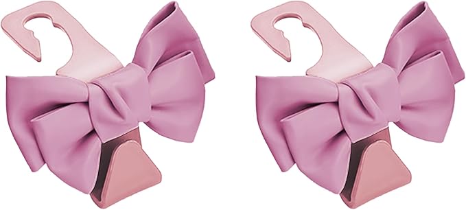 2 PCS Car Seat Headrest Hooks, Cute Bow Shaped Vehicle Backseat Storage Hooks, Leather Bow Shaped Sturdy Car Seat Back Hooks for Purses/Coats, Car Accessories (Pink)