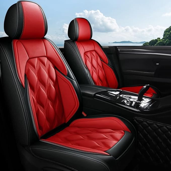 AOMSAZTO Car Seat Cover 2 Front Seat Fit for Mazda 3 2010-2019 Leather Car Seat Cushion Protector Compatible Airbag Waterproof Automotive Seat Covers Black&Red