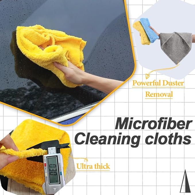 Car Wash Drying Towels, 450gsm Ultra-Thick Absorbent Lint-Free Extra Soft Microfiber Rags for Car Detailing, Interior & Exterior Cleaning Cloths, 16in x 16in - Coral Fleece, Yellow, 12 Packs