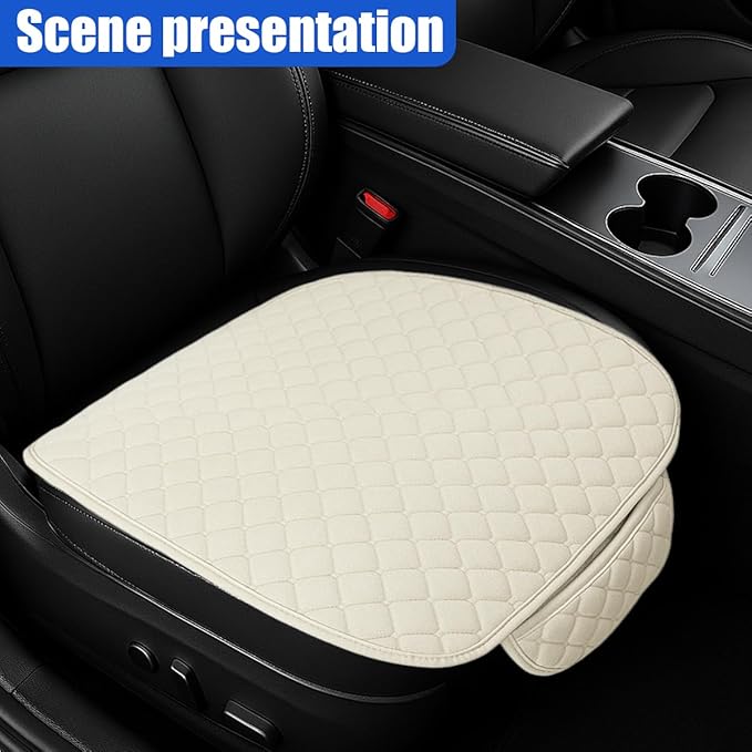 YoRise Comfortable Car Seat Cover, Linen Breathable Anti-Slip Front Bottom Seat Cushion Pad with Storage Pocket, Universal Auto Interior Seats Protector Accessories for Car Truck SUV (Beige)