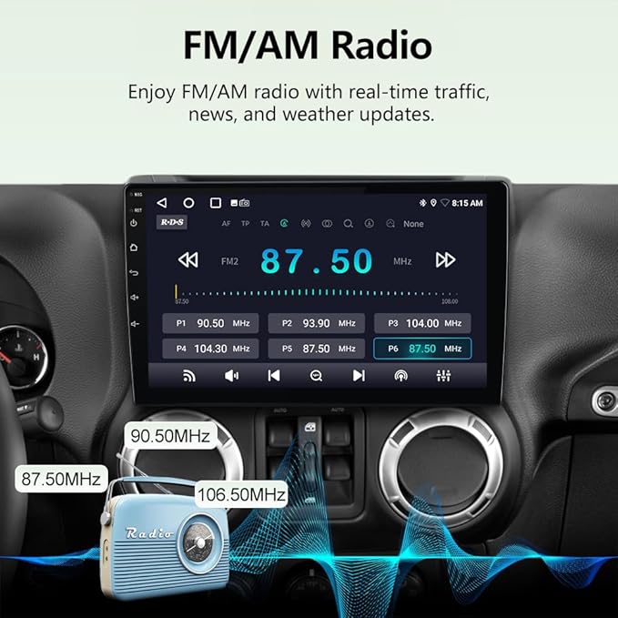 AWESAFE Car Radio Stereo Upgrade for Jeep Wrangler JK 2007-2018 Dodge Ram 1500 2500, 4Core 64GB with CarPlay Android Auto
